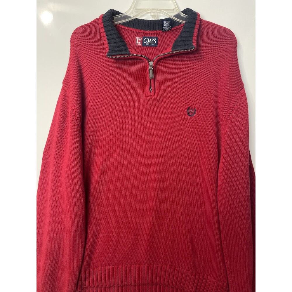 Chaps Ralph Lauren Sweater 1/4 Zip Oversized Red Knit Cotton Men's Size 2XL